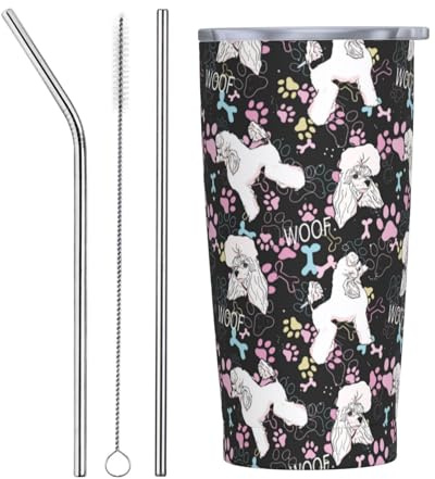 VOSERY Botella de agua de 20 onzas con tapa y popote, vaso aislado multicolor artístico de acero inoxidable, taza de café de viaje, vaso personalizado