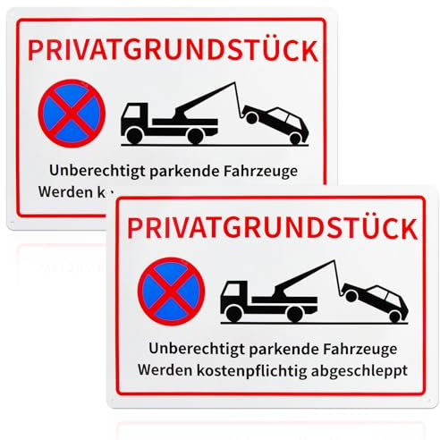 2 Stück Privatgrundstück Schild, Klares Zeichen für Parkverbot, Parkplatz Schilder Privatgrundstück, 30 * 20cm Aluminium Schilder, mit Selbstklebend und 4 Bohrlöcher