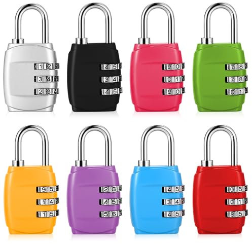 Tenbrachian 8 Stk Kofferschloss, Zahlenschloss Vorhängeschloss, TSA Gepäckschlösser, Zahlenschloss 3 Stellig Gepäckschloss mit Zahlencode, Kombinationsschlösser für Rucksäcke Reisekoffer Tasche