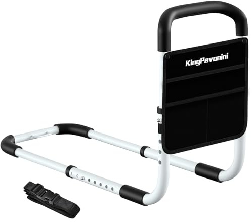 KingPavonini Bed Side Assist Handle Bar Safety Rail Bed Rails for Elderly Adults - Medical Bed Support Bar - Mobility Assistant Bar with Free Storage Bag and Fixing Strap, Support Up to 400lbs