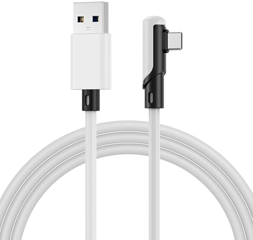 MMOBIEL Câble VR Link USB vers USB-C pour Meta Quest 3S / 3/2 / Pro, Pico 4 Ultra / 4 et PC/Steam VR Câble Type-C 90 Degrés pour Casque VR Gaming - Câble USB Charge de 3m - Blanc