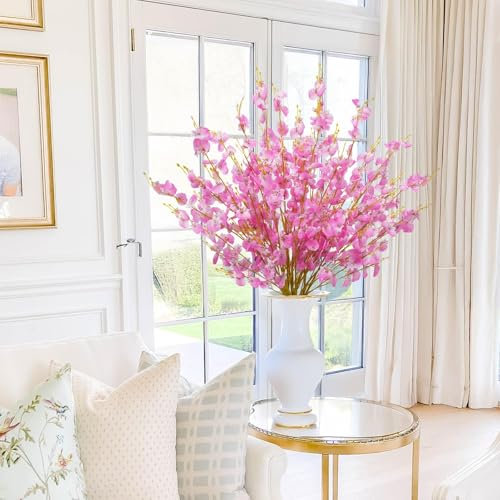 HUAESIN 12Pcs Artificial Dancing Orchid Fake Flowers 95cm Pink Faux Cherry Blossom Stems Artificial Flowers Long Stem Silk Flower for Spring Summer Home Table Wedding Tall Vase Decor Grave Flower