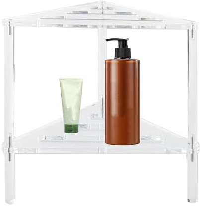 Banco de ducha de esquina de acrílico, diseño transparente antideslizante, taburete de baño de doble nivel, almacenamiento estable y resistente, ideal para baños, 11.8 x 12.2 x 12.2 pulgadas