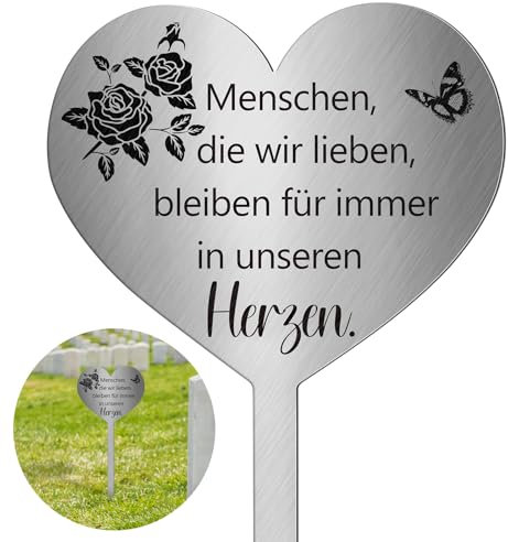 Photect Grabschmuck Wetterfest Grabstecker Metall Herz mit Spruch Menschen Die Wir Lieben Bleiben für Immer in Unseren Herzen Urnengrab Deko Weihnachten Grabdekoration Wetterfest zum Erinnerung Trauer