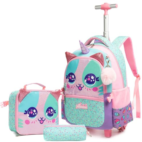 Egchescebo Barnryggsäck med hjul barnväska 40 cm flicka för skolvagn, 5315-baozi-rosa, 17, Ryggsäck Ryggsäckar