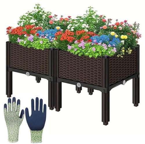 JQslycdmv Aiuola rialzata con gambe e drenaggio, kit per fioriera rialzata per piantare verdure ed erbe aromatiche in plastica per esterni