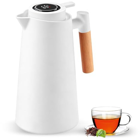Termoskanna 1 l termoskanna med LED-temperaturdisplay, vakuum isolerad kaffekanna av dubbel glasinsats 12 timmar varm/24 timmar kall termoskanna läckagesäker en knapptryckning BPA-fri för hemmakontor