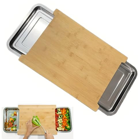 Planche à Découper avec Bacs de Récupération, Planche a Decouper Bambou pour Préparation, Stockage et NettoyageFacile, Planche a Decouper de Cuisine Multifonctionnelle
