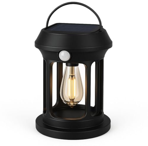 Solar Outdoor LED Lantern with Motion Sensor, Portable Hanging Light, Garden , Camping Black (1)