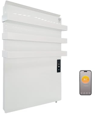 Calefacción infrarroja con termostato, 730 vatios, radiador de baño con toallero, calentador de pared infrarrojo con control de aplicaciones, calefacción eléctrica con pantalla táctil, calentador de