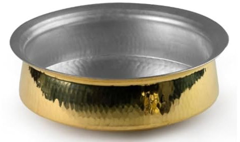 Lalit Kishori Lagan Handi - Pentola in rame martellato con rivestimento in stagno, pentola da cucina, riso e verdura, per pentole e servizi (ottone, 02 litri)