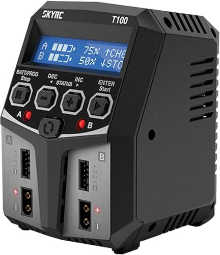 Yangers Doppel Lipo Balance Ladegerät, SKYRC T100 5.0A Dual AC-Eingang Zwei-Kanal XT60 Akku/Entlader für 2S 3S 4S Life LiHV Li ion, 6S 7S 8S NiCd NiMH Pb AGM (6V/12V) Timer Stop AGM & Kaltlade