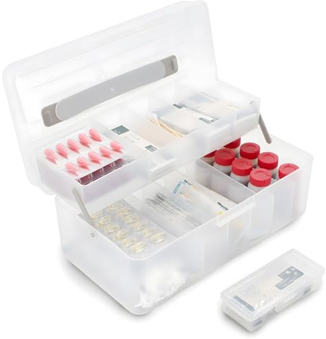 Autrotex Bandage Organizer with Lid, Bandaid Storage Holder First Aid Box, 2 Tiers Bandage Storage Container for Home Medicine Cabinet, School and Office