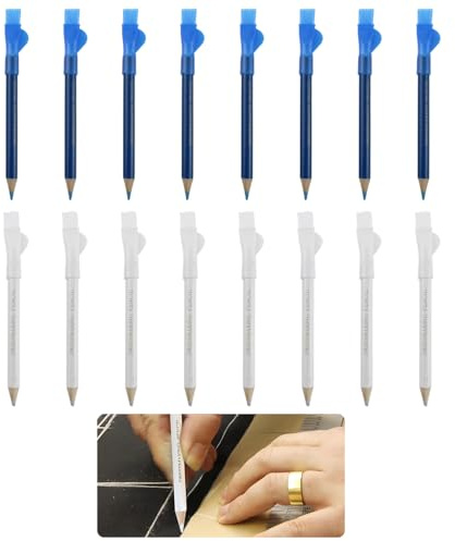 16 Pcs Sewing Fabric Pencils With Brush, Water Soluble Tailors Chalk Pencils, Markers For Sewing & Quilting, Dressmakers Chalk Sewing Accessories, For All Sewing Enthusiasts (8 White + 8 Blue)