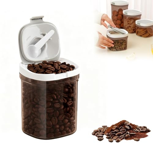 innislink 1300ML Coffee Bean Storage Container, Airtight Coffee Canister with 5ML Magnetic Scoop, BPA Free Plastic Kitchen Food Storage Container for Ground Cofee Bean Spice Herb Flour Candy Snack