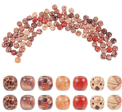 Homoyoyo 100 Stück Holz Haarperlen Dreadlock Perlen und Flechtperlen Leichte Haarschmuck Accessoires für Zöpfe Selbstgemacht Schmuck und Bartdekoration