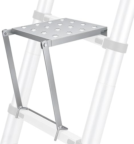 Ladder Work Platform 30x26.5cm Anti-Slip Ladder Work Stand Holds 330lbs | Stainless steel, 330lbs capacity; tool-free install on most ladders; kick-to-retract; rust-resistant for damp worksites