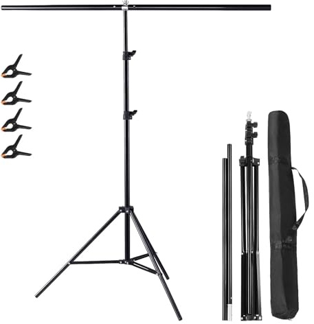 Justerbart T-format bakgrundsstativ med kraftiga klämmor, hållare hopfällbart T-format bakgrundsstöd (120 x 200 cm)