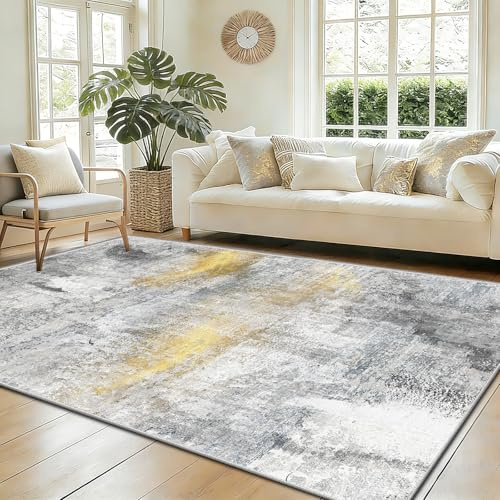 WQMMD Tappeto Soggiorno Moderno Astratto 300x400cm - Tappeto Grande Lavabile Ultra Sottile, Antiscivolo e Morbido, Tappeto Pelo Corto Grigio Chiaro Oro e Bianco XXL per Salone, Divano e Sala da Pranzo