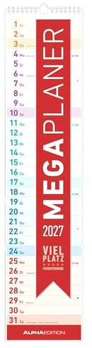 Megaplaner 2027: Streifenkalender 14,5x64 cm mit Ferienterminen (DE/AT/CH), Feiertagen & Mondphasen, ideal für Haushalt, Büro & Organisation | Streifenkalender 14,5x64 cm mit Ferienterminen (DE/AT/CH), Feiertagen & Mondphasen, ideal für Haushalt, Büro & Organisation