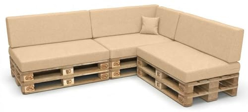 Best Wool Palettenkissen Set Wetterfest – 8er Set für Europaletten, 3X Sitzkissen 120 x 80 cm + 3X Rückenkissen 120 x 40 cm + Seitenkissen 60 x 40 cm + Dekokissen 40 x 40 cm, Beige