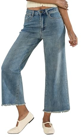 Nina Carter Q1850 Pantalon en jean, évasé, court, pour femme, trois quarts, 7/8, jeans au look usé, taille haute