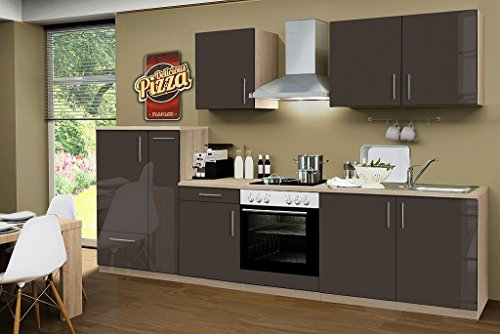 idealShopping GmbH Küchenblock ohne Elektrogeräte Premium 300 cm in lava glänzend