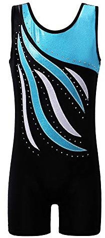ZNYUNE Mädchen Turnanzug Pailletten Gymnastikanzug Trikot Ärmellos Kinder Gymnastikbody Wettkampf Gym Kleidung 165 Blackblue NO.100