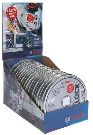 Bosch Professional 2608619266 Pack of 10 Straight Cutting Disc Standard (for Inox, X-LOCK, Diameter 115 mm, Bore Diameter: 22.23 mm, Thickness: 1 mm)