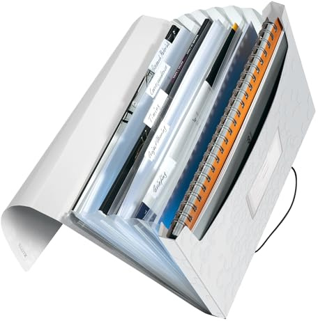 Leitz WOW Projektmapp, 6 fack, A4, gummiband, vit, 45890001