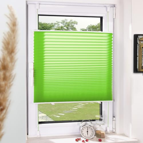Grandekor Plissee Klemmfix ohne Bohren Grün 40x120cm(BxH) Plissees lichtdurchlässig Blickdicht Jalousien ohne Bohren Fensterrollo Klemmrollos Sonnenschutz Sichtschutz Faltrollo Rollos für Fenster