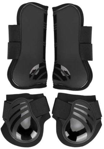 Cikonielf 4 Pack Elastisk Hästbensskydd Främre Bakben Ridning Stötdämpande Fetlock Stövlar för Pony & Häst, Svart, L