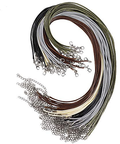 Geflochtene Gewachste Halskette Schnur mit Hummer Schließe und Verlängerungskette Seil, 50 Stück 2mm Lederkette Ohne Anhänger zum DIY Schmuckherstellungs (5 Farben)