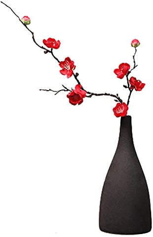 HAOSHICS 4 pezzi fiori artificiali, rami di fiori artificiali di prugna, in seta, per casa, camera, hotel, vaso di nozze, decorazione (rosso)