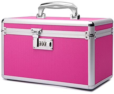 Abschließbare Medikamentenbox mit tragbarem Aufbewahrungskoffer, 31,5 x 18,2 x 19,6 cm, kindersicherer Medikamenten-Organizer mit Zahlenschloss, verschließbare Box (Rosa/Medium)