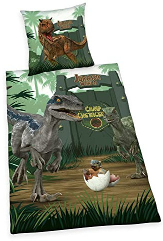 Herding Jurassic World Camp Cretaceous Bettwäsche, Kopfkissenbezug ca. 80x80 cm, Bettbezug ca. 135x200 cm, mit leichtläufigem Markenreißverschluss, 100% Baumwolle, Renforcé