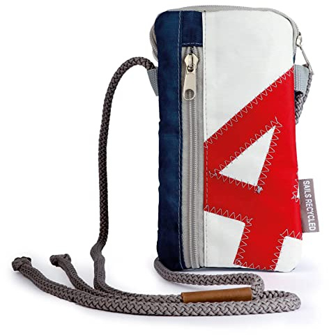 360° Grad Handytasche & Portemonnaie unisex aus Segeltuch, weiss blau, Zahl rot, verstellbare Kordel grau