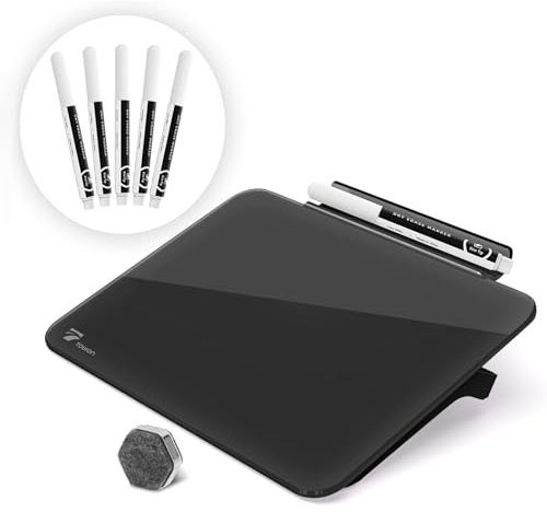 TOWON Glas Mini Whiteboard Staffelei Pad Set, Kleines Whiteboard A5, Schreibtisch Whiteboard Bürozubehör, Kleine trocken abwischbare Tafel mit Stift, Schwarz