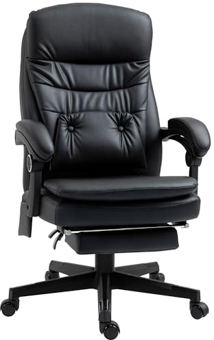 Vinsetto Sedia da Ufficio Massaggiante con 2 Punti Vibranti, Poltrona da Ufficio Ergonomica con Presa USB，Sedia da Ufficio Girevole con Rivestimento Finta Pelle, Nero