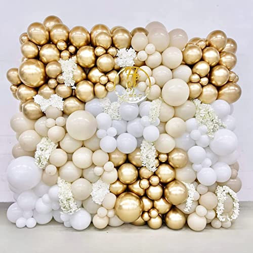 Kit arco per palloncini in oro bianco, 131 pezzi di sabbia bianca e oro kit ghirlanda per palloncini fai da te per feste di compleanno, baby shower, matrimonio, fidanzamento, laurea, decorazioni