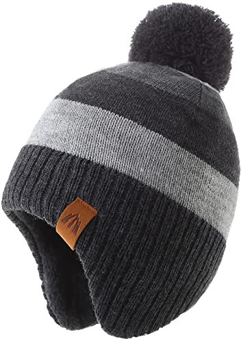 AHAHA Wintermütze Junge and Baby - Fleece-Gefüttertes Ski Beanie Kinder Strick Earflap Mütze 53CM