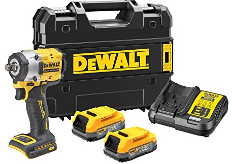 DEWALT Llave Impacto sin escobillas XR 18V 1/2 406Nm Con anillo de retención 2 baterías POWERSTACK y maletín TSTAK, Black, DCF921E2T-QW