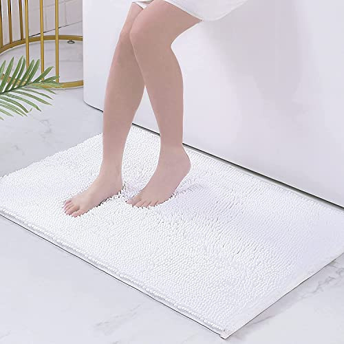 Homaxy Hochflor Chenille Weiche Badezimmerteppich - 60 x 90 cm, Weiß | weich&komfortabel, extrrme wasseraufnahme, rutschfeste PVC-rückseite, waschbar & pflegeleicht, flauschige, breite anwendung