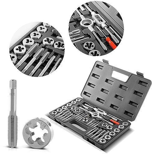 STAHLWERK 40-teiliges Gewindebohrer Set GBS-40 ST, Gewindeschneider, Schneidplatten, Windeisen, zum Schneiden von Innen- und Außengewinden