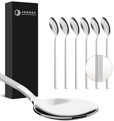 JODORA Design Kaffeelöffel 13,5cm - 6 Dessertlöffel silber matt - Hochwertige Teelöffel spülmaschinenfest - Stabile kleine Löffel aus rostfreien Edelstahl