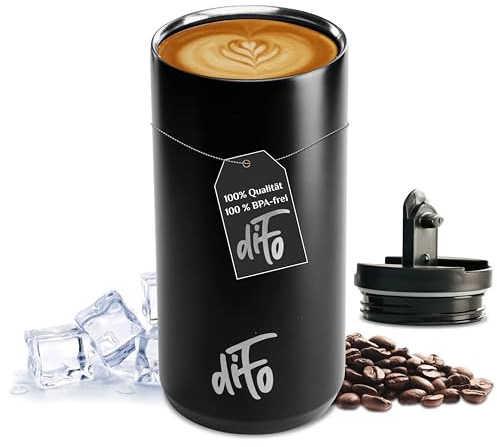 diFo Thermobecher Isolierbecher Kaffeebecher Reisebecher to go Edelstahl 400 ml (schwarz)