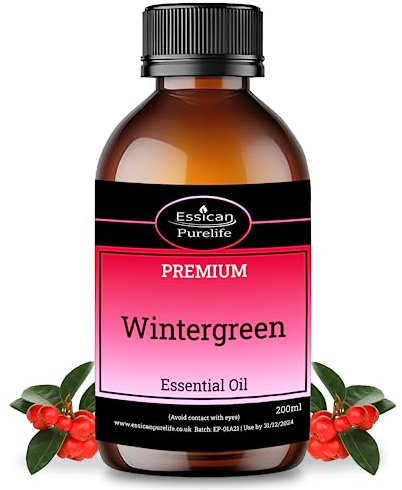 Wintergreen Essential Oil, 100% Natural Pure Oil Wintergreen Oil, Therapeutic Grade for Skin Care & Hair Oil - Relaxing, Soothing & Refreshing Oil, Crisp, Woody Scent - Vegan & UK Made - 200ml