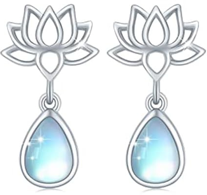 REDSUN Mondstein Ohrringe Silber 925 Mondstein Lotus Ohrringe Mondsteins Ohrstecker Schmuck Geschenke für Frauen Mädchen Kind Tochter Mutter