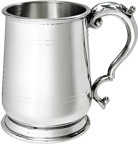 I LUV LTD Étain Chope 1 Pinte en Forme Jacobéenne Lignes Doubles Pur Lourd Jauge Bière Chope Possibilité de Gravure Cadeaux Personnalisés pour Hommes et Femmes