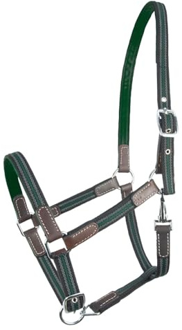 Brama West Pferderhalfter Ruby - 2 Fach verstellbar - mit Leder - Weidehalfter - Dunkelgrün - Gr. Pony